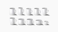 10 Mugs Shapes-white ceramic cups with different forms and sizes