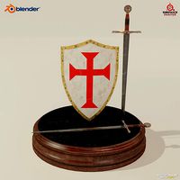 Crusader Sword and Shield Low Poly 3D Model