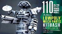 110 Low poly futuristic robot or weapon parts kitbash IMM brush