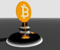 Leaking bitcoin on a stand