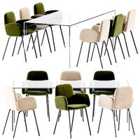 Atlantis Table by Glas Italia and Leda Chair With Armrests