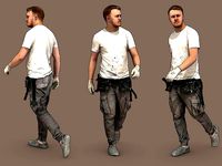 Worker in a White T-shirt Walking