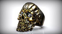 Skull Head Beard Pattern Biker Ring | 3D