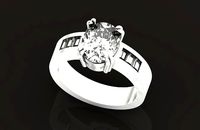 classic  female  ring with baguette and a central large oval 631 | 3D