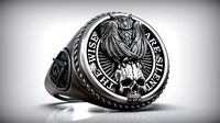 Owl Skull Mason Square Compass Signet | 3D