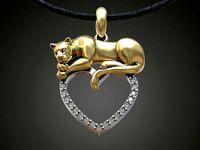 Pendant panther cat lion heart diamonds | 3D