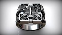Square Cross Pattern Silver Signet | 3D