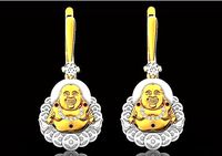 lucky earrings smiling buddha  with coins 553 | 3D