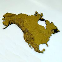 Topographical map of North America with borders | 3D