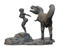 FANTASY PREHISTORIC GIRL WITH DYNOSAUR DIORAMA | 3D