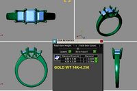 3 stones emerald cut engagement ring | 3D