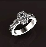 luxury engagement ring with emerald diamond 453 | 3D