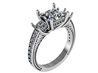 Princess 3 Stone Diamond Ring 1703 | 3D