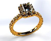 Engagement ring with 1ct emerald cut and 28x 2mm brilliant cut  | 3D