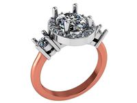 Oval Halo 3-Stone Ring 1065 | 3D