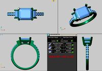 3 stone ring with shank set diamonds baguette  | 3D