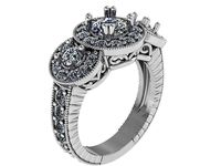 Round Halo Milgrain Diamond Ring  0670 | 3D