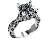 Cushion Cut Milgrain and Diamond Ring 0562 | 3D