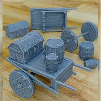 21 ITEMS OF WOODEN CART PROPS FOR ENVIRONMENT DIORAMA TABLETOP | 3D