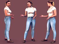Girl in Tight Jeans and Pink Top Talking