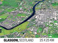 Glasgow Scotland UK 25x25km 3D City Map