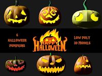 Halloween Pumpkins Low Poly 3DModels - 6 pumpkins pack