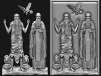 Saint Anthony and Saint Paul Coptic icon 3d art wood carved
