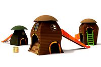 Mushroom wood playhouse playground with slide