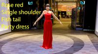 Colorful rose and fishtail red one shoulder silk party dress