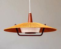 Large Temde pendant lamp made of teak Raffia and Plexiglass