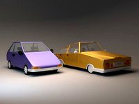 Stylized miniature cartoon cars