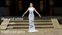 Blue and white  porcelain  Chinese  traditional cheongsam dress