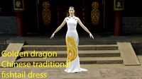 Embroidery golden dragon Chinese traditional party dress