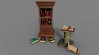 Stylized set stone stand bookcase books papyrus scrolls