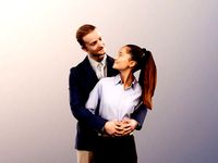 Katy Jorge 12851 - Couple In Business Clothing Huging