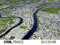 Lyon France 50x50km 3D City Map