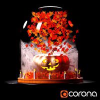 Halloween decor pumpkin under a glass dome