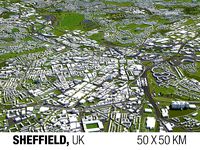 Sheffield UK 50x50km 3D City Map