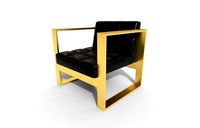 Kube Chair in Distressed Black Leather and Golden