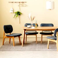 Scandic family rounding low wooden dining table set for 4 people