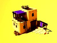 Cute Cartoon Desert House Low Poly