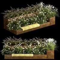 Flowerbed With Bushes In Rusty Flowerpots 1137