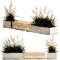 Bench With Flowerpot And Bushes For Outdoor Decor 1144