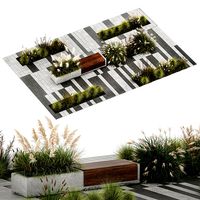Bushes with bench for outdoor environment 1147