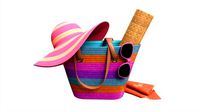 Color striped beach bag with straw hat