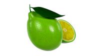 Fresh lemon with slice and leaf green