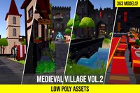 Low Poly Fantasy Medieval Village with Castle