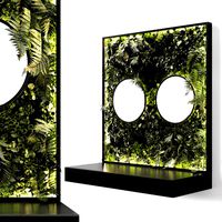 console with mirrors and vertical garden