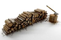 firewood log pile with ax