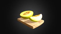 Halved Yellow Melon on Wooden Board